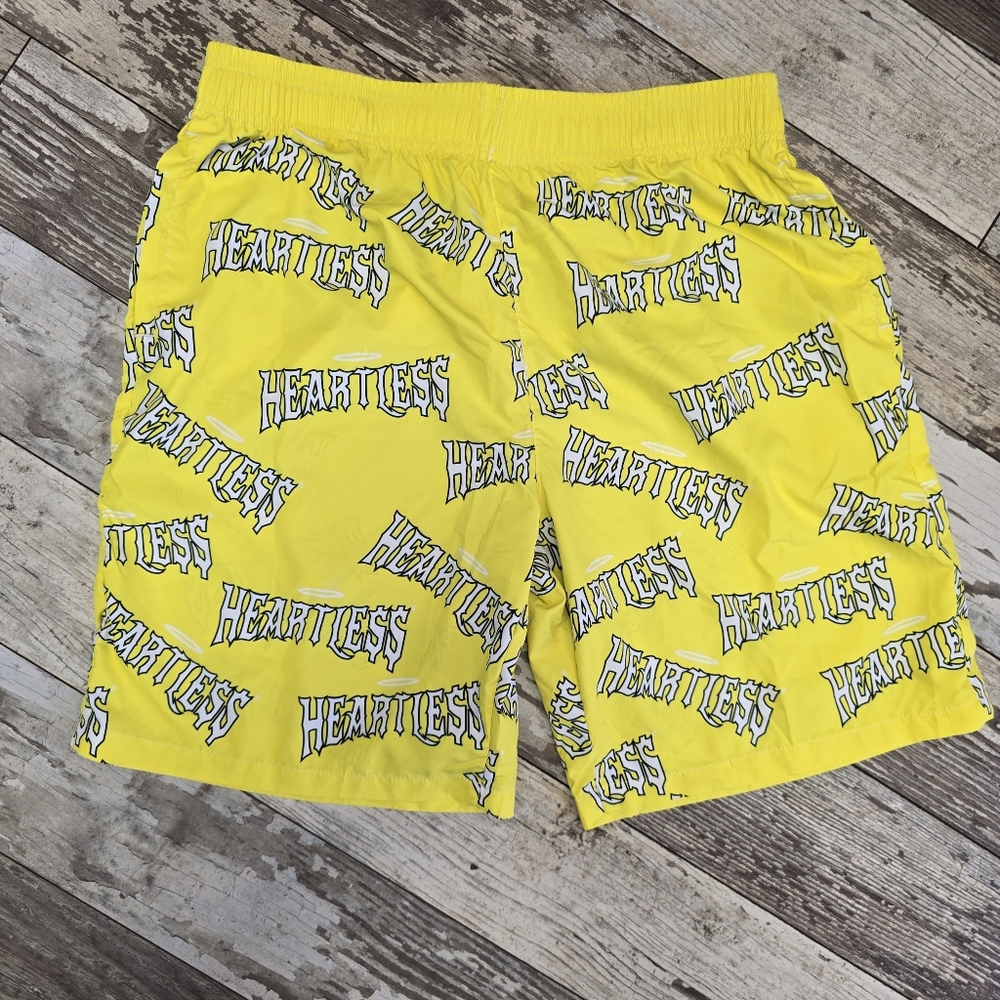 Heartless Men's Yellow & White Logo Lightweight Shorts Size XLarge